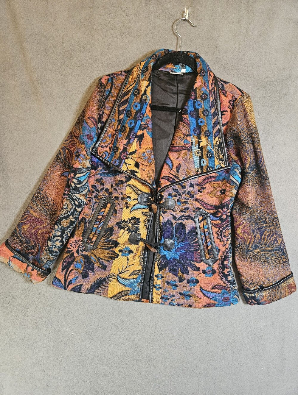 Vintage Paisley & Sage Artsy Boho Jacket Multicolor Floral Aztec Wood Toggle M